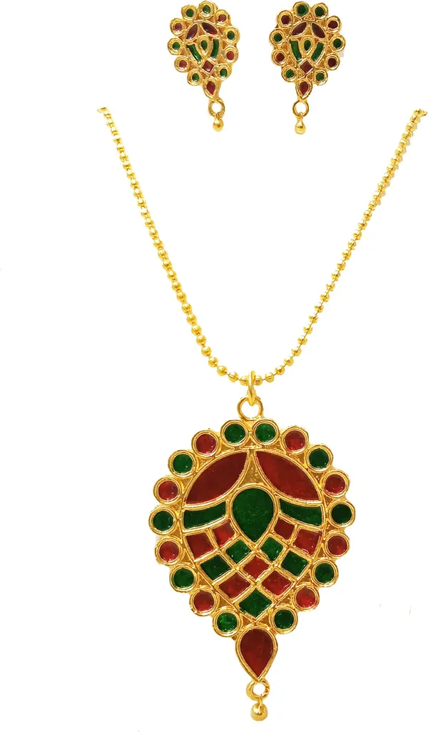 Assamese_Traditional_Gold_Plated_Red_Green_Color_Dugdugi_Chain_Jewellery_Set_For_Women_&_Girls